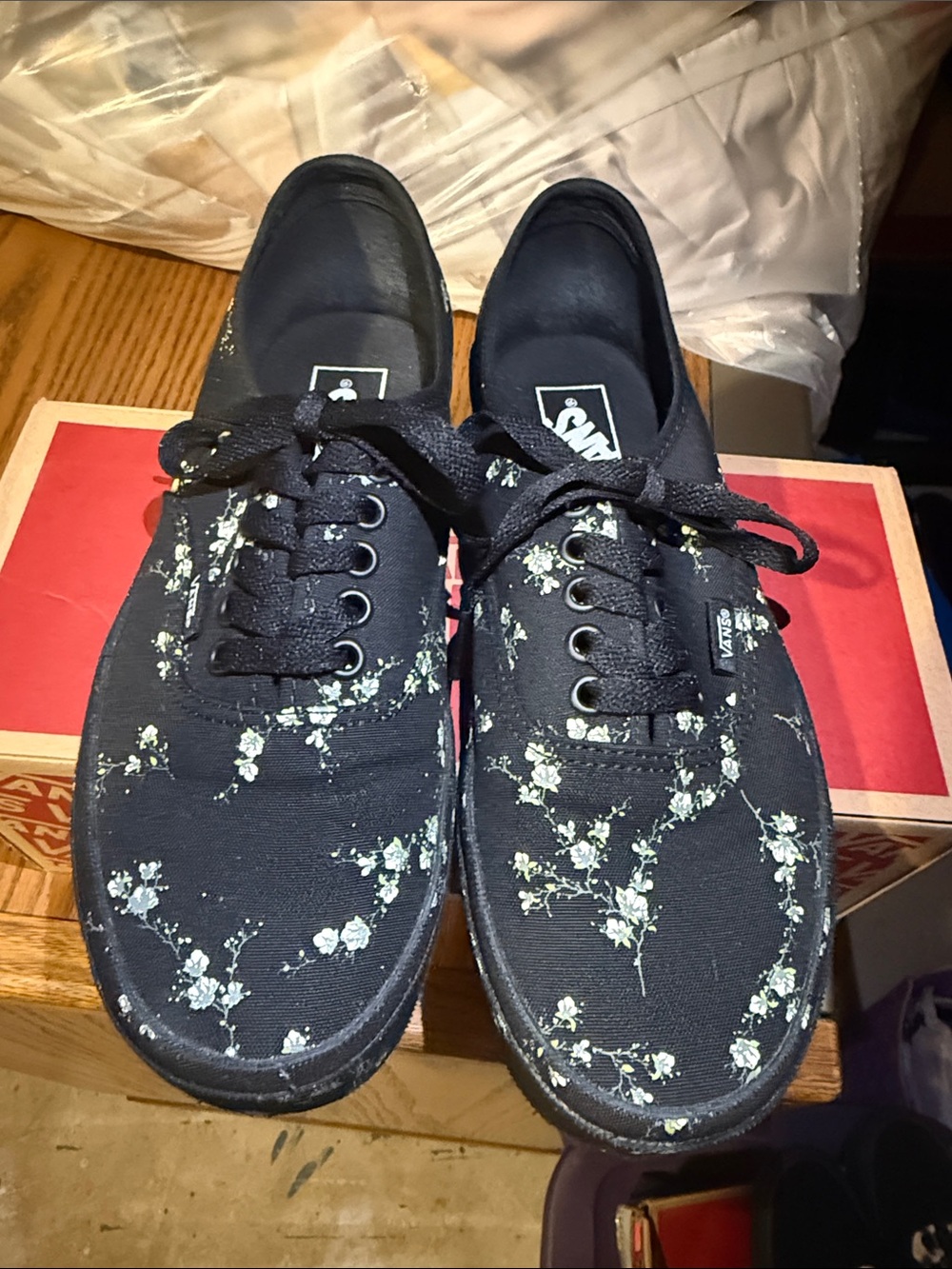 Vans Black Canvas Sneakers with White Floral Print